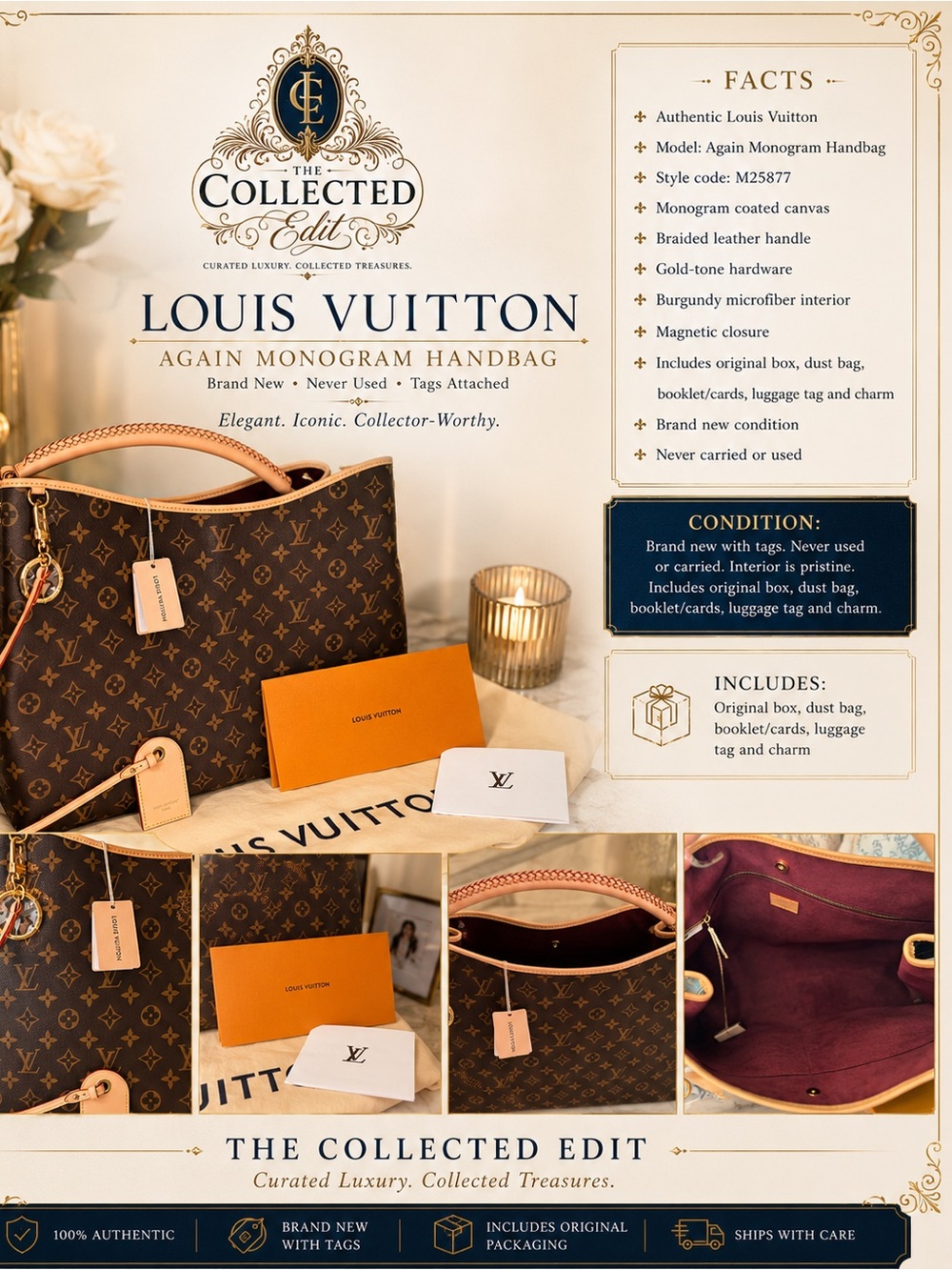 Louis Vuitton Brown Monogram Tote with Tan Leather Trim